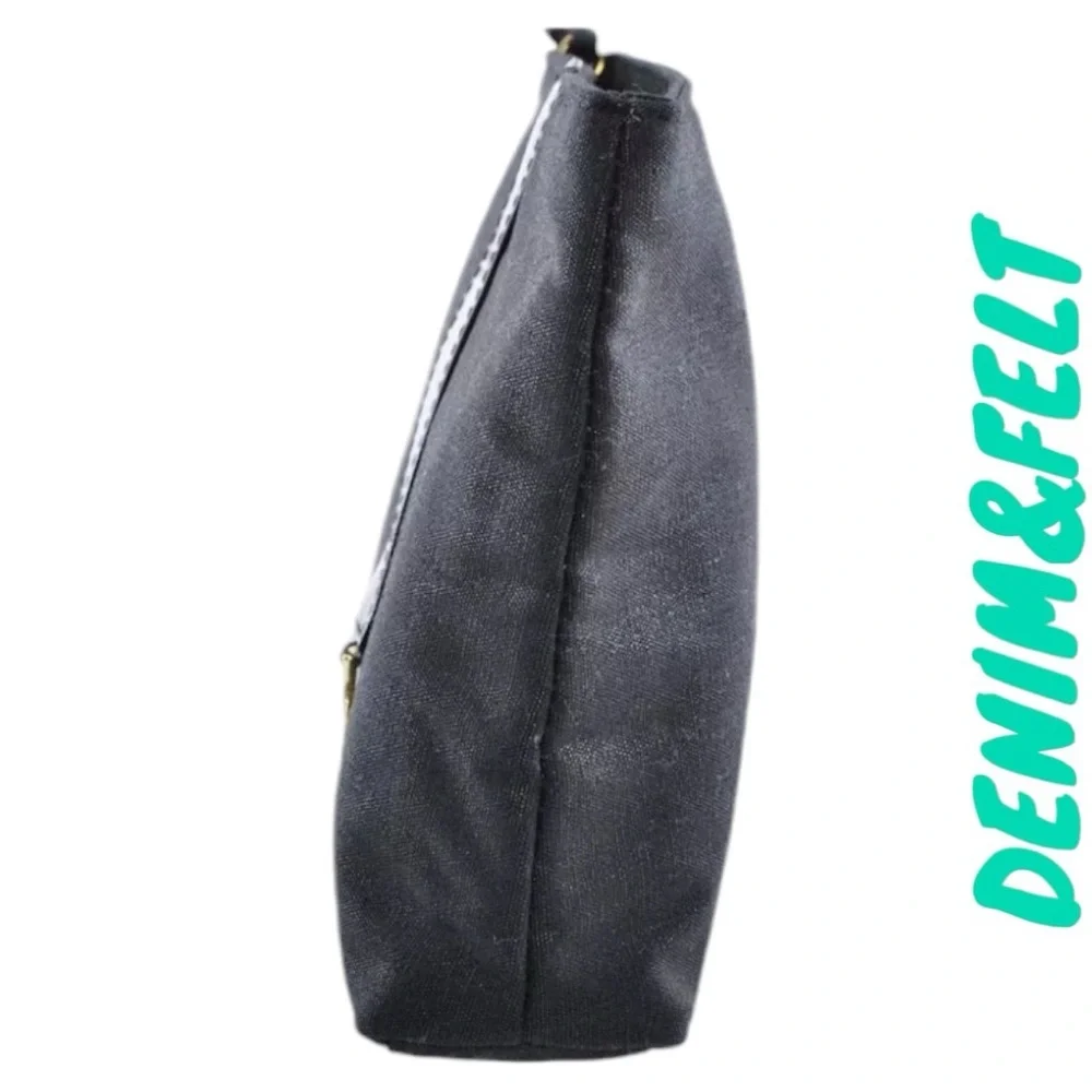 Yves Saint Laurent YSL Black Canvas Pouch w Leather Accents Top Zip Makeup Bag‎